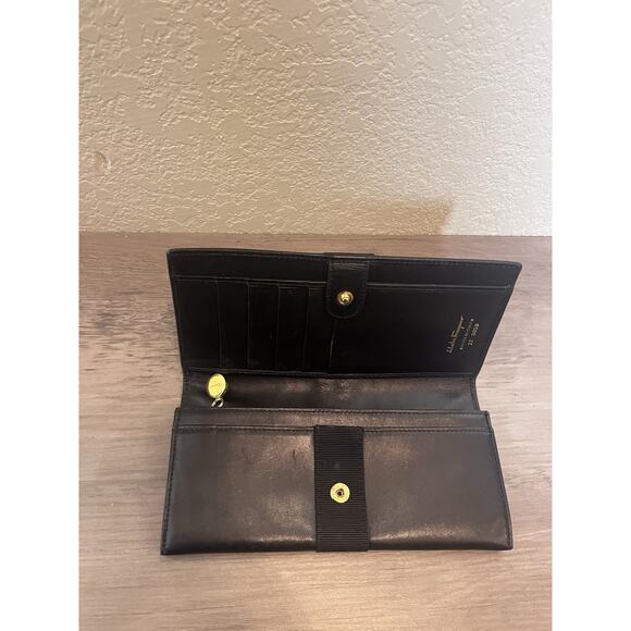 Salvatore Ferragamo Vara Bow Continental Wallet Black Leather Folding - Picture 2 of 4